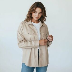 Tahari Women’s Classic Jacket, Cream, Size Small, Faux Leather